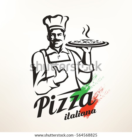 Italian Chef Holding Pizza Stylized Vector Stock Vector 564568825 ...