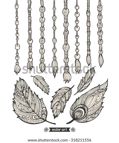 amazing decorative macrame ribbons bird feathers stock vector amazing decorative macrame ribbons bird feathers stock vector