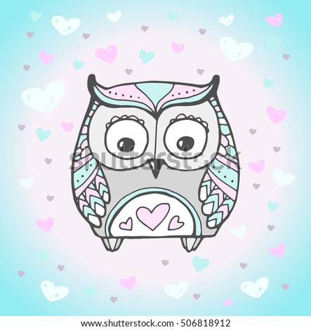 Cute Owl Bird Heart Pattern Vector Stock Vector 506818912 - Shutterstock