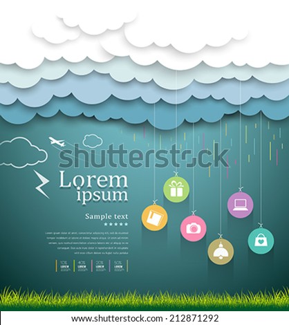 Cloud paper shape, sale shopping rainy season concept for business icons design background, vector illustrations