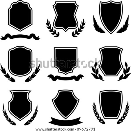 Shields with laurel wreath set Stock Photos, Images, & Pictures ...