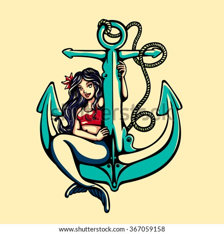 Pretty Siren Mermaid Pin Girl Sitting Stock Vector ...