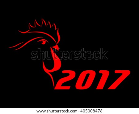 abstract big red cock 2017 on black background. new year. vector