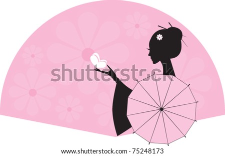 girl, woman with an umbrella and butterfly