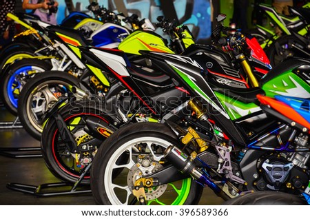 NONTHABURI - MARCH 26: Yamaha motorcycle on display at The 37th Bangkok International Thailand Motor Show 2016 on March 26, 2016 Nonthaburi, Thailand.