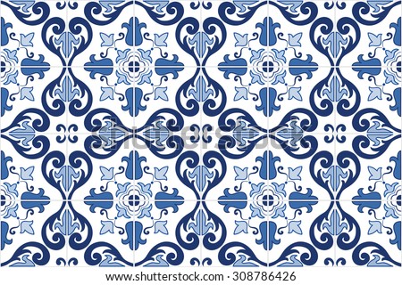 traditional ornate portuguese decorative tiles azulejos vintage pattern abstract background vector hand drawn - Decorative Tiles traditional ornate portuguese decorative tiles azulejos vintage pattern abstract background vector hand drawn - Decorative Tiles