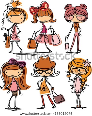 Cartoon Cute Girl Fashionista Stock Vector 78452047 - Shutterstock
