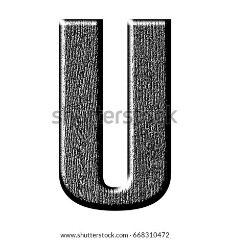 Shiny Rough Black Wood Grain Textured Uppercase Or Capital Letter U In A 3D Illustration With Shiny Rough Black Wood Grain Textured Uppercase Or Capital Letter U In A 3D Illustration With