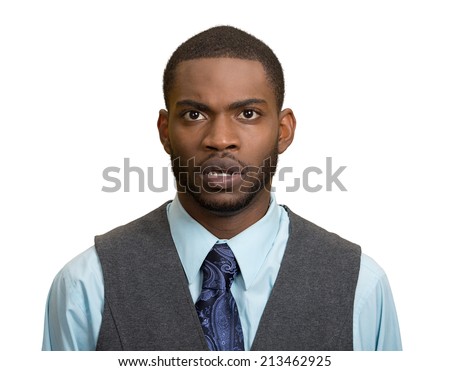 Closeup portrait speechless, insulted shocked, stunned surprised young man, in disbelief isolated white background. Negative human emotion, facial expression, bad feelings, body language, panic attack
