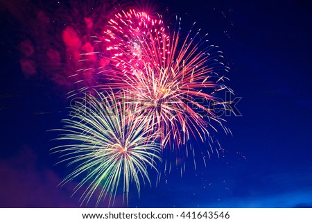 4th July fireworks. Fireworks display on dark sky background.