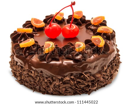 Chocolate cake isolated on white background - stock photo