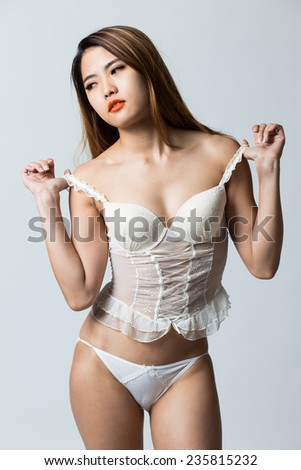 Asian busty pantie Jail waist of her pantyhose