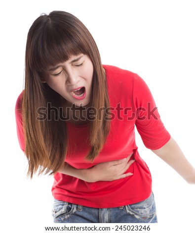 Unhappy Young Woman Holding Her Hands In The Groin Stock 