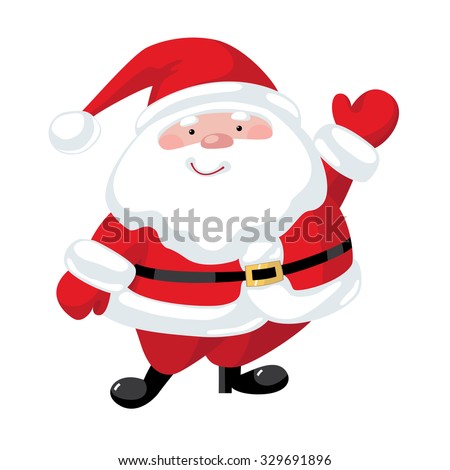 Santa Claus with a raised right hand. Cartoon character