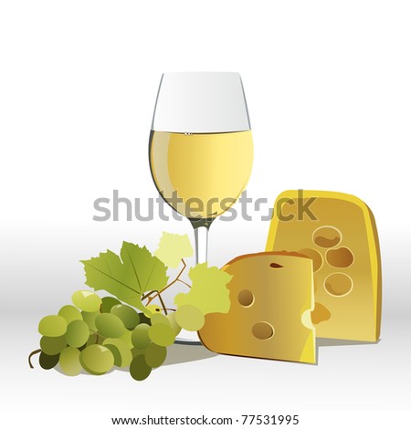 wine with cheese and grapes vector illustration - stock vector