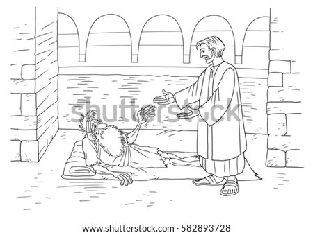 Jesus Heals Paralytic Bethesda Stock Illustration