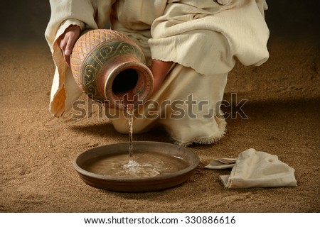 Jesus Pouring Water Jug Over Dark Stock Photo 160401725 - Shutterstock