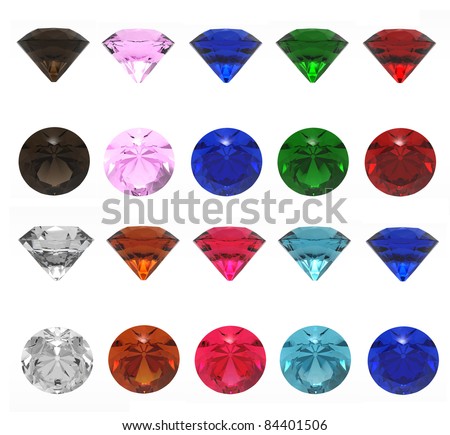 3d render of jewels of different shades on a white background - stock photo