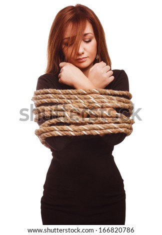 Brunette Hostage Captive Woman Bound Rope Stock Photo 167972399 ...