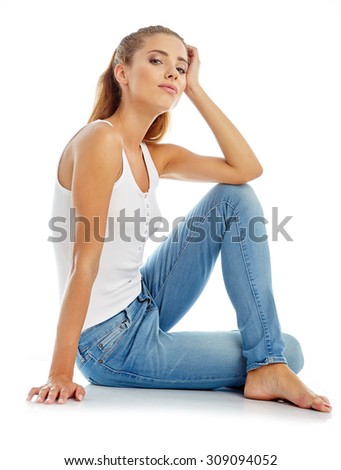 Young Barefoot Jeans Woman Stock Photos, Images, & Pictures | Shutterstock