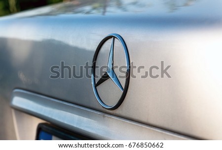 Tbilisi, Georgia - June 25, 2017: Mersedes Benz closeup logo on the C class car