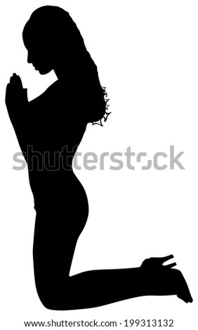 Young woman praying, vector - stock vector