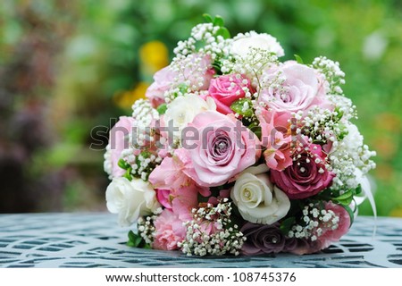 Brides Bouquet Purple Pink Roses Orchid Stock Photo 116559847 ...