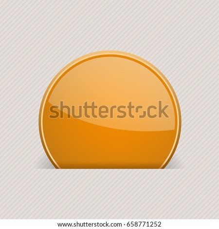 Orange round label partially hidden in paper hole. Vector 3d illustration