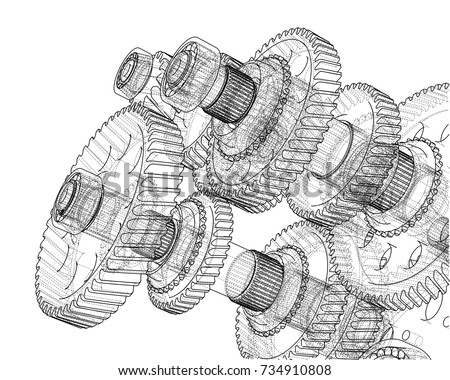 Download Gearbox Sketch Vector Rendering 3d Wireframe Stock Vector ...