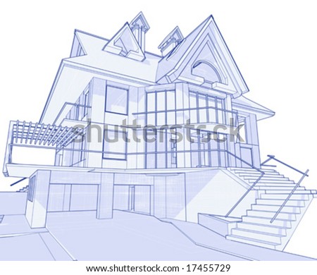 3 D Blueprint House Vector Technical Draw Stock Vector (Royalty Free ...