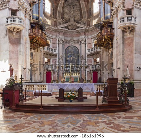 Mafra, Portugal - July 03, 2013: Altar and apse of the Basilica of the ...
