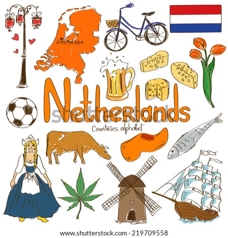 fun colorful sketch collection netherlands icons