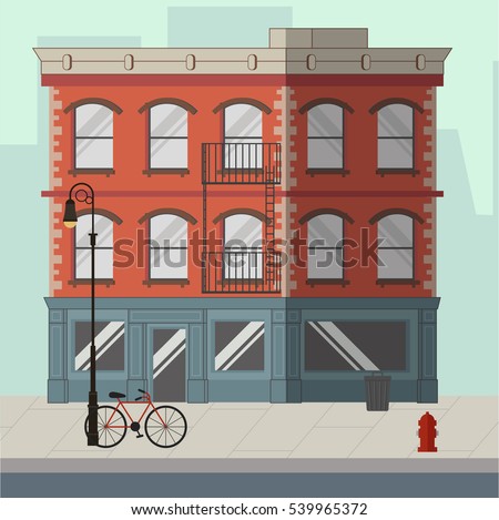 Apartment Building Illustration street landscape apartment buildings shops bars stock vector Apartment Building Illustration street landscape apartment buildings shops bars stock vector
