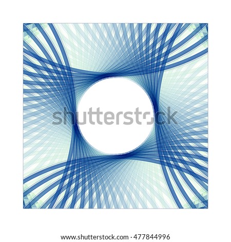 Funky teal, blue and green abstract flower / fan design on white background