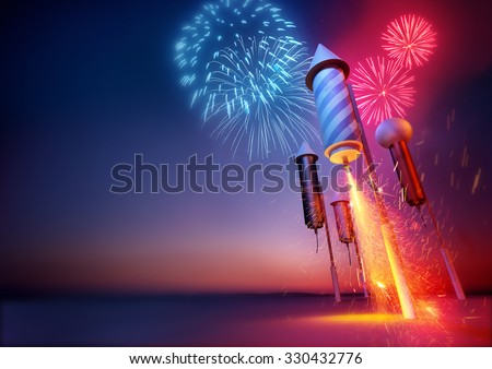 Sparks flying from a firework rockets lit fuse. 3D illustration