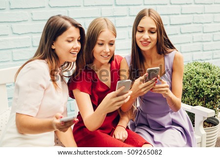 Group Girls Looking Cell Phone Stock Photo 121559476 - Shutterstock