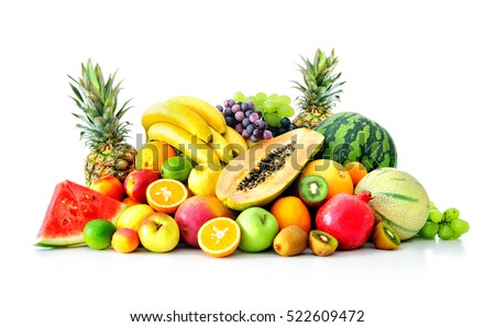 Assortment of exotic fruits isolated on white