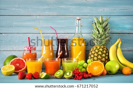 Various freshly squeezed fruits juices