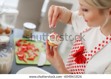 Woman Decorating Cupcakes happy smile woman eating cake woman stock photo 258415673 Woman Decorating Cupcakes happy smile woman eating cake woman stock photo 258415673