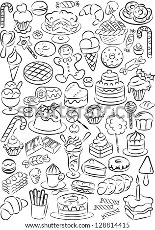 Vector Illustration Sweet Food Collection Black Stock Vector 128814415 ...