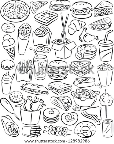 Vector Illustration Fast Food Collection Line Stock Vector (Royalty ...