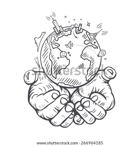 Sketches Of Hands Holding Earth Coloring Pages