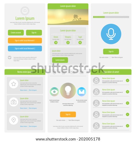 Download Flat Mobile UI Design Set Flat Stock Vector 202005178 ...