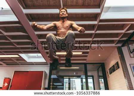 Aalst, Belgium - October 13, 2012: professional stuntman O. B. on training
