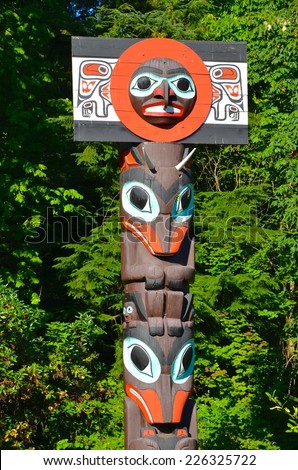 Totem Pole at Stanley Park Vancouver British Columbia - stock photo