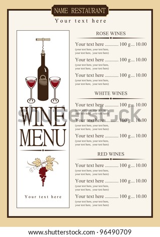 Wine Menu Price List Different Wines Stock Vector 96490709 - Shutterstock