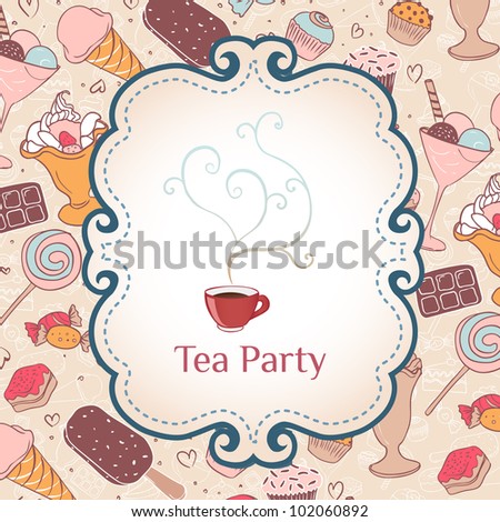 Tea Party Invitation Vintage Style Frame Stock Vector 79506364 ...