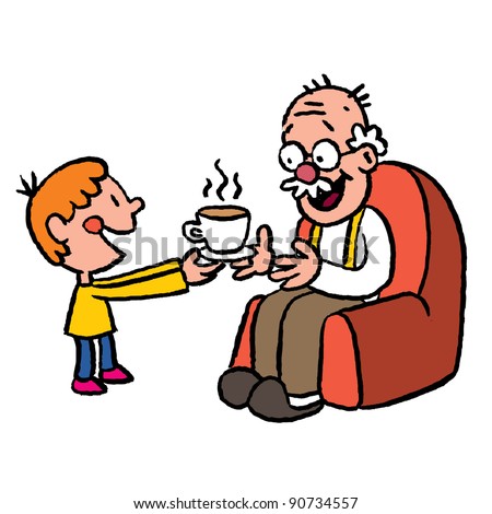 Grandson Bringing Tea Grandpa Stock Vector 90734557 - Shutterstock