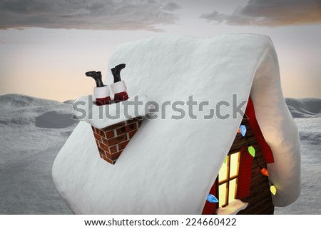 Santa claus boots against digitally generated snowy land scape