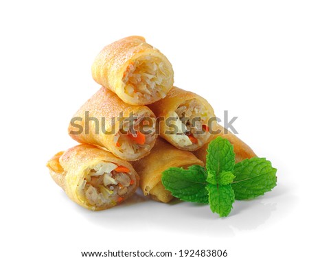 Fried Chinese Traditional Spring rolls food isolated on white background